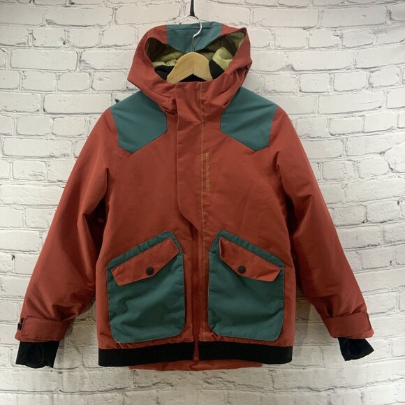 Obermeyer Snow Jacket Youth Sz M Orange Gray Water Resistent Full Zip FLAW